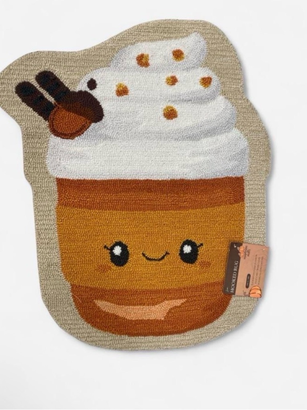 SALE!! Whimsical Caramel Latte Hooked Accent Rug - Beige, White & Brown